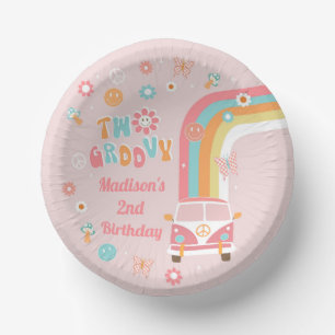 Twee groovy Retro Boho Birthday Party Paper Borden Papieren Kommen