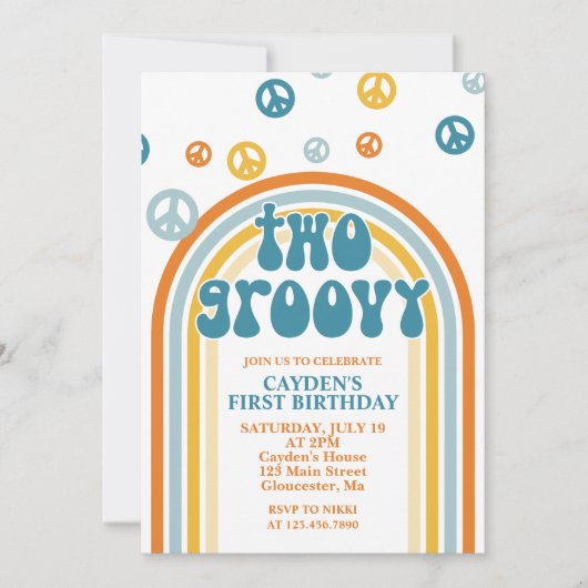 Twee Groovy Retro Boy 2e verjaardag Uitnodiging (Voorkant)