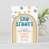 Twee Groovy Retro Boy 2e verjaardag Uitnodiging (Staand voorkant)