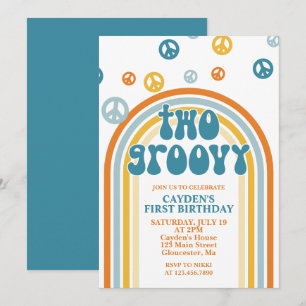 Twee Groovy Retro Boy 2e verjaardag Uitnodiging
