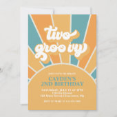 Twee Groovy Retro Boy 2e verjaardag Uitnodiging (Voorkant)