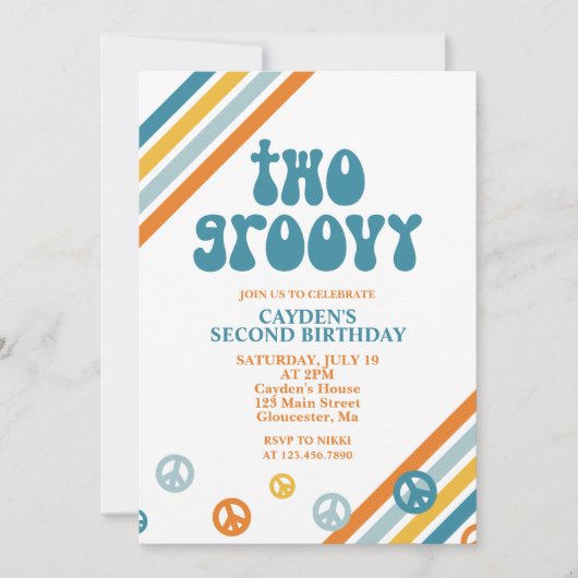 Twee Groovy Retro Boy 2e verjaardag Uitnodiging (Voorkant)