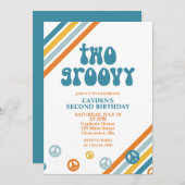 Twee Groovy Retro Boy 2e verjaardag Uitnodiging (Voorkant / Achterkant)