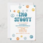 Twee Groovy Retro Boy 2e verjaardag Uitnodiging (Voorkant)