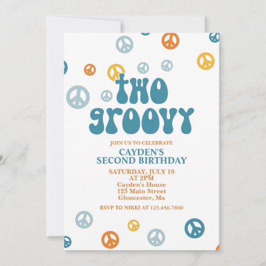 Twee Groovy Retro Boy 2e verjaardag Uitnodiging (Voorkant)