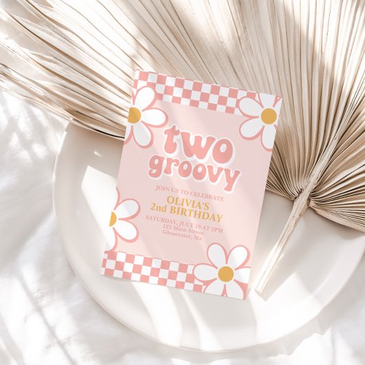 Twee Groovy Retro Check Roze Madelief Kaart