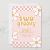 Twee Groovy Retro Check Roze Madelief Kaart (Voorkant)