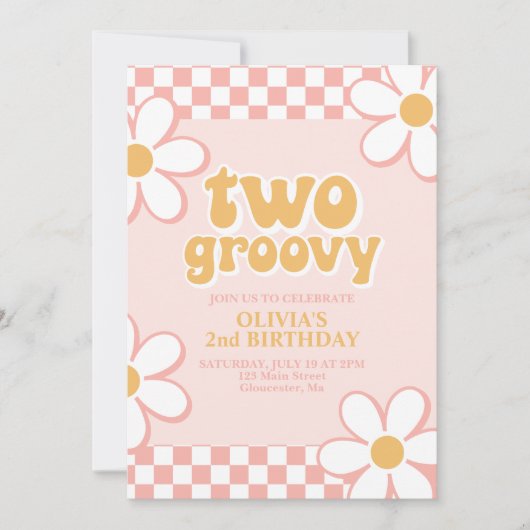 Twee Groovy Retro Check Roze Madelief Kaart (Voorkant)