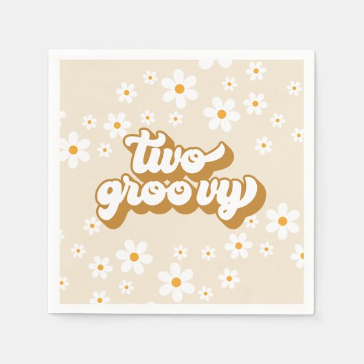 Twee Groovy Retro Daisy 2de verjaardag Napkins Servet (Voorkant)
