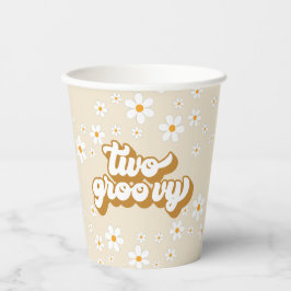 Twee Groovy Retro Daisy 2de Verjaardag Papieren Be Bekers