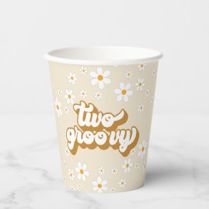 Twee Groovy Retro Daisy 2de Verjaardag Papieren Be Bekers