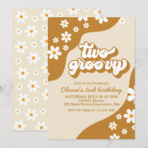 Twee Groovy Retro Daisy 2de verjaardagsuitnodiging