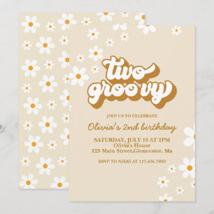 Twee Groovy Retro Daisy 2de verjaardagsuitnodiging Kaart