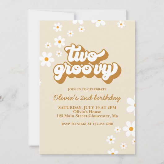 Twee Groovy Retro Daisy 2e verjaardag Uitnodiging (Voorkant)