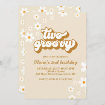 Twee Groovy Retro Daisy 2e verjaardag Uitnodiging