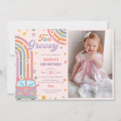 Twee Groovy Retro Daisy 2e Verjaardagsfeestfoto Kaart (Voorkant)