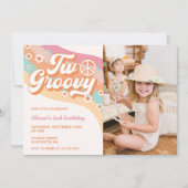 Twee Groovy Retro Daisy 2e Verjaardagsfeestfoto Kaart (Voorkant)