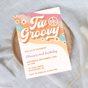 Twee Groovy Retro Daisy 2e verjaardagsfeestje Kaart