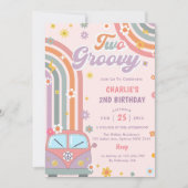 Twee Groovy Retro Daisy 2e verjaardagsfeestje Kaart (Voorkant)