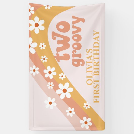Twee Groovy Retro Daisy Birthday Banner (Verticaal)