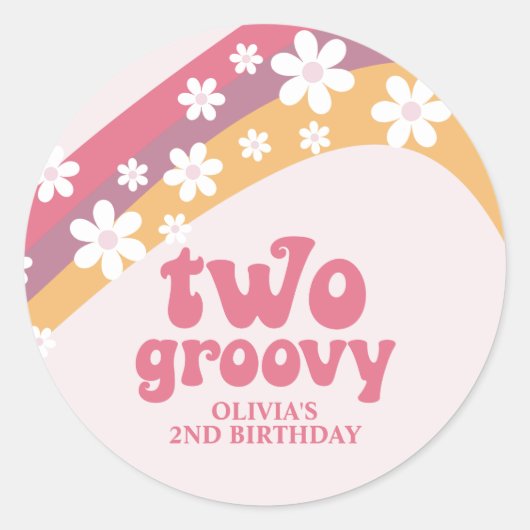 Twee Groovy Retro Daisy Boho Rainbow Ronde Sticker (Voorkant)