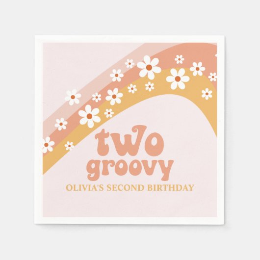 Twee Groovy Retro Daisy Boho Regenboog Servetten (Voorkant)