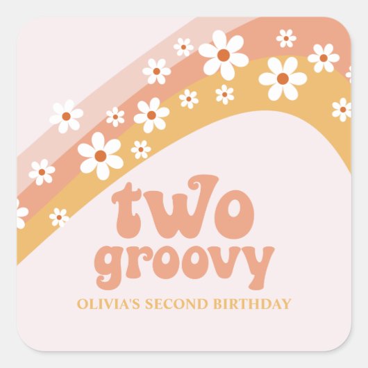 Twee Groovy Retro Daisy Boho Regenboog Vierkante S Sticker (Voorkant)