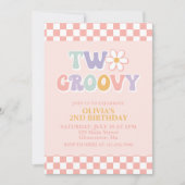 Twee Groovy Retro Daisy en Checker 2e verjaardag Kaart (Voorkant)