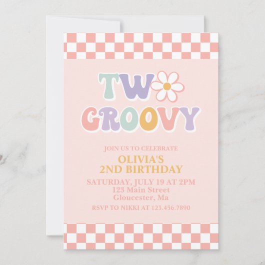 Twee Groovy Retro Daisy en Checker 2e verjaardag Kaart (Voorkant)