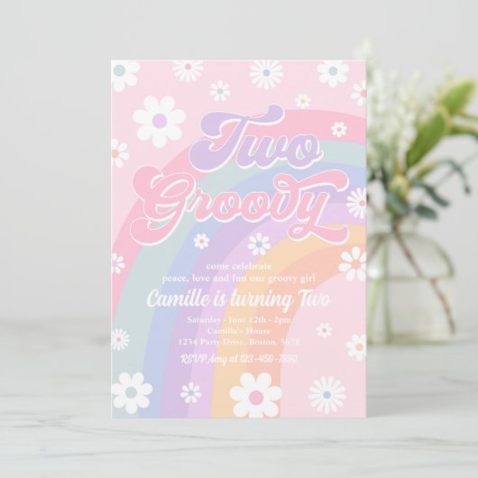 Twee Groovy Retro Daisy Pastel Rainbow Birthday Kaart (Staand voorkant)