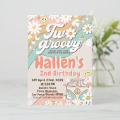Twee Groovy Retro Daisy Rainbow 2e verjaardag Kaart (Staand voorkant)