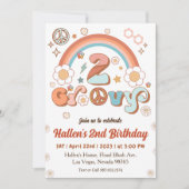 Twee Groovy Retro Daisy Rainbow 2e verjaardag Kaart (Voorkant)