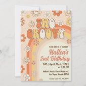 Twee Groovy Retro Daisy Rainbow 2e verjaardag Kaart (Voorkant)