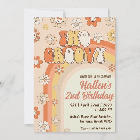 Twee Groovy Retro Daisy Rainbow 2e verjaardag Kaart (Voorkant)