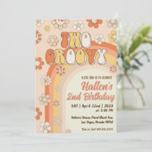 Twee Groovy Retro Daisy Rainbow 2e verjaardag Kaart (Staand voorkant)