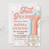 Twee Groovy Retro Daisy Rainbow 2e verjaardag Kaart (Voorkant)