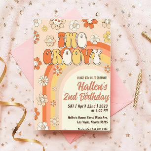 Twee Groovy Retro Daisy Rainbow 2e verjaardag Kaart
