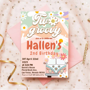 Twee Groovy Retro Daisy Rainbow 2e verjaardag Kaart