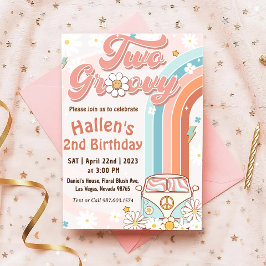 Twee Groovy Retro Daisy Rainbow 2e verjaardag Kaart