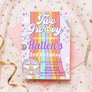 Twee Groovy Retro Daisy Rainbow 2e verjaardag Kaart