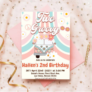Twee Groovy Retro Daisy Rainbow 2e verjaardag Kaart