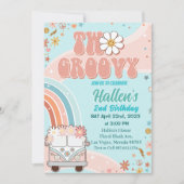 Twee Groovy Retro Daisy Rainbow 2e verjaardag Kaart (Voorkant)