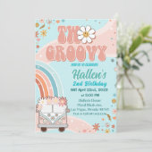 Twee Groovy Retro Daisy Rainbow 2e verjaardag Kaart (Staand voorkant)