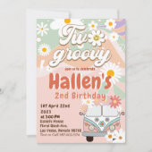 Twee Groovy Retro Daisy Rainbow 2e verjaardag Kaart (Voorkant)