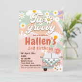 Twee Groovy Retro Daisy Rainbow 2e verjaardag Kaart (Staand voorkant)