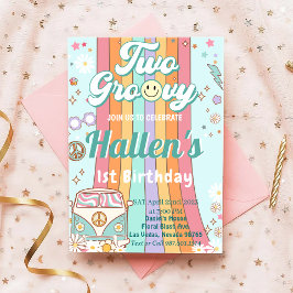 Twee Groovy Retro Daisy Regenboog 2de Verjaardag Kaart