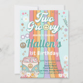 Twee Groovy Retro Daisy Regenboog 2de Verjaardag Kaart (Voorkant)
