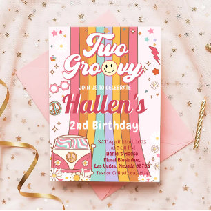 Twee Groovy Retro Daisy Regenboog 2e Verjaardag Kaart