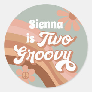 Twee Groovy Retro Daisy Sage Pink 2e verjaardag Ronde Sticker