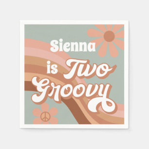 Twee Groovy Retro Daisy Sage Pink 2e verjaardag Servet